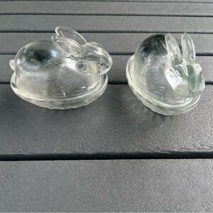 Vintage Clear Glass Bunny Dishe; 4.5in Bottom Dish; Mint Condition; 2 Available